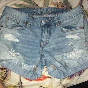 Distressed jean shorts